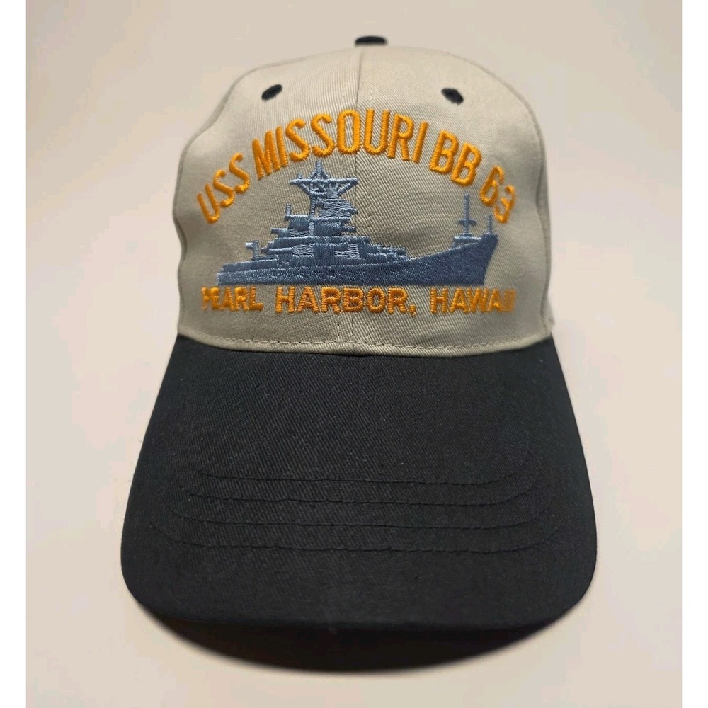 Vintage USS Missouri BB 63 Pearl Harbor Hawaii Hat Caps Plus Co Gorpcore Tan